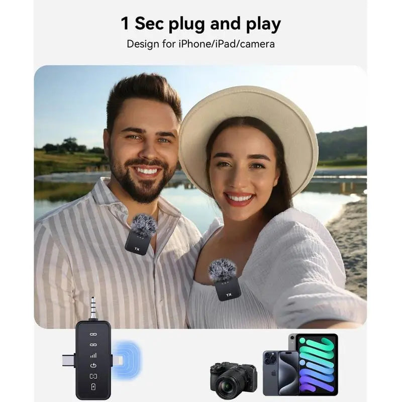 3 in 1 Microphone for Iphone/Android/Camera, 2-Pack Wireless Lavalier Microphonewireless Lavalier Microphone, 328Ft Transmission, 18H Battery Life, Mini Microphone for Record Interview, Vlogs, Youtube, Tiktok Smartphone Audio