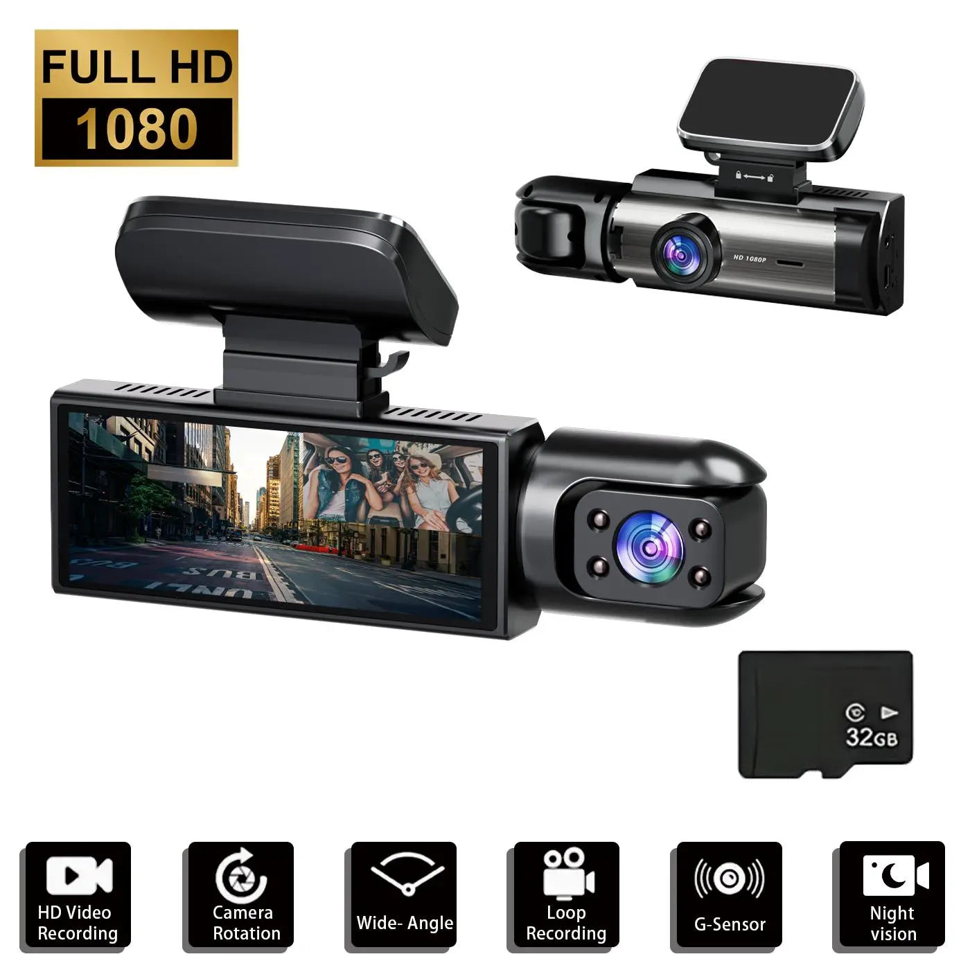 1080P Dual Lens Dash Camera Front and Inside,3.16 Inch Dash Cam with 32GB Memory Card,G Sensor,Hd Night Vision,Loop Recording,Wide Angle Car Dvr,Fall Gift, Birthday Gifts#Springtok Fathersdaygift