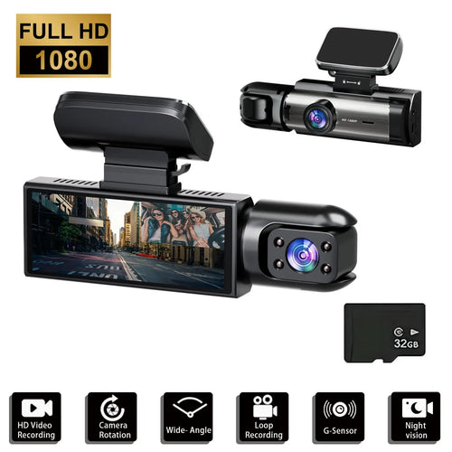 1080P Dual Lens Dash Camera Front and Inside,3.16 Inch Dash Cam with 32GB Memory Card,G Sensor,Hd Night Vision,Loop Recording,Wide Angle Car Dvr,Fall Gift, Birthday Gifts#Springtok Fathersdaygift