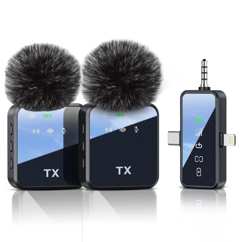 3 in 1 Microphone for Iphone/Android/Camera, 2-Pack Wireless Lavalier Microphonewireless Lavalier Microphone, 328Ft Transmission, 18H Battery Life, Mini Microphone for Record Interview, Vlogs, Youtube, Tiktok Smartphone Audio