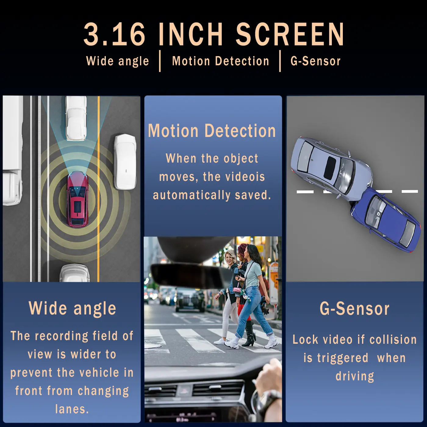 1080P Dual Lens Dash Camera Front and Inside,3.16 Inch Dash Cam with 32GB Memory Card,G Sensor,Hd Night Vision,Loop Recording,Wide Angle Car Dvr,Fall Gift, Birthday Gifts#Springtok Fathersdaygift