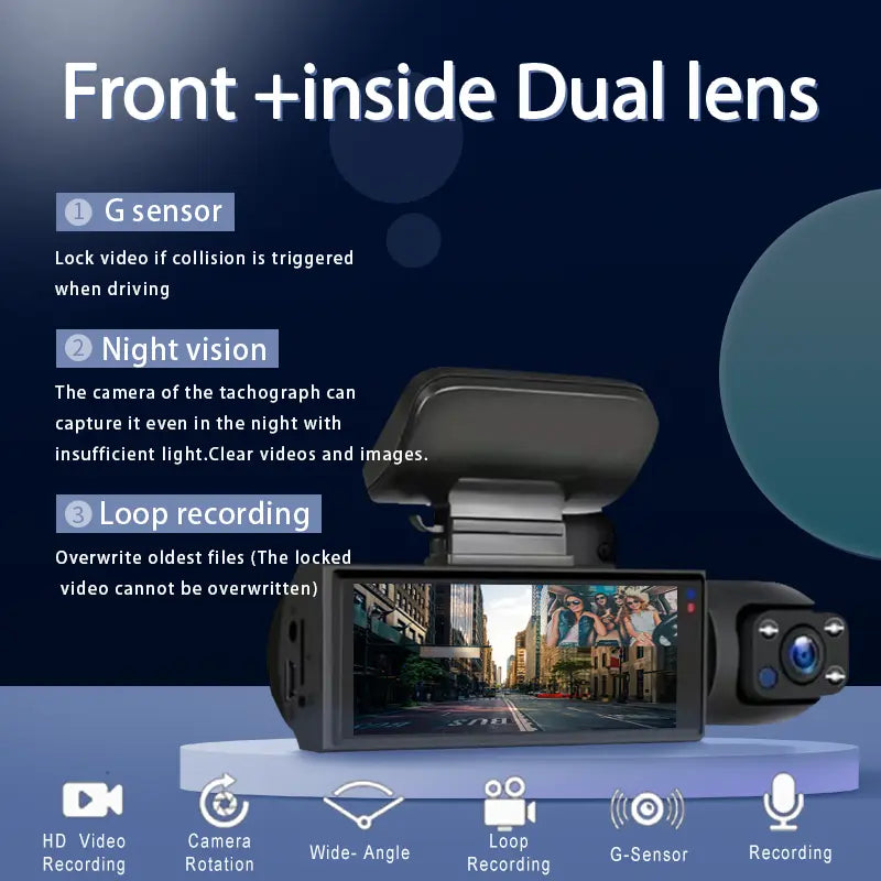 1080P Dual Lens Dash Camera Front and Inside,3.16 Inch Dash Cam with 32GB Memory Card,G Sensor,Hd Night Vision,Loop Recording,Wide Angle Car Dvr,Fall Gift, Birthday Gifts#Springtok Fathersdaygift