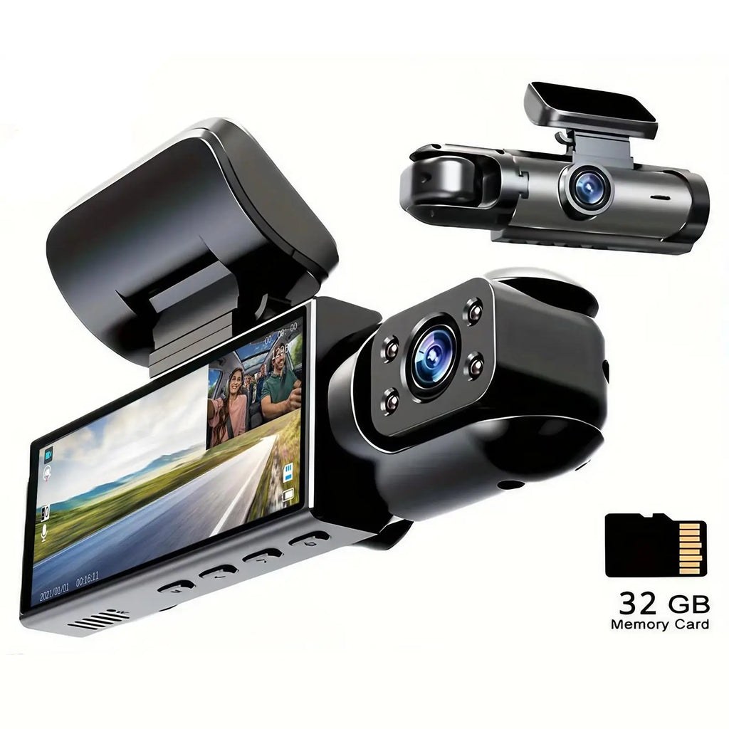 Car DVR, 3.16 Inch IPS Screen 1080P HD Car Dash Cam DVR with 32GB Memory Card, Car Driving Recorder with Infrared Night Vision, G-Sensor Car Camera, Automotive Driving Recorder, Touchscreen Dash Cam