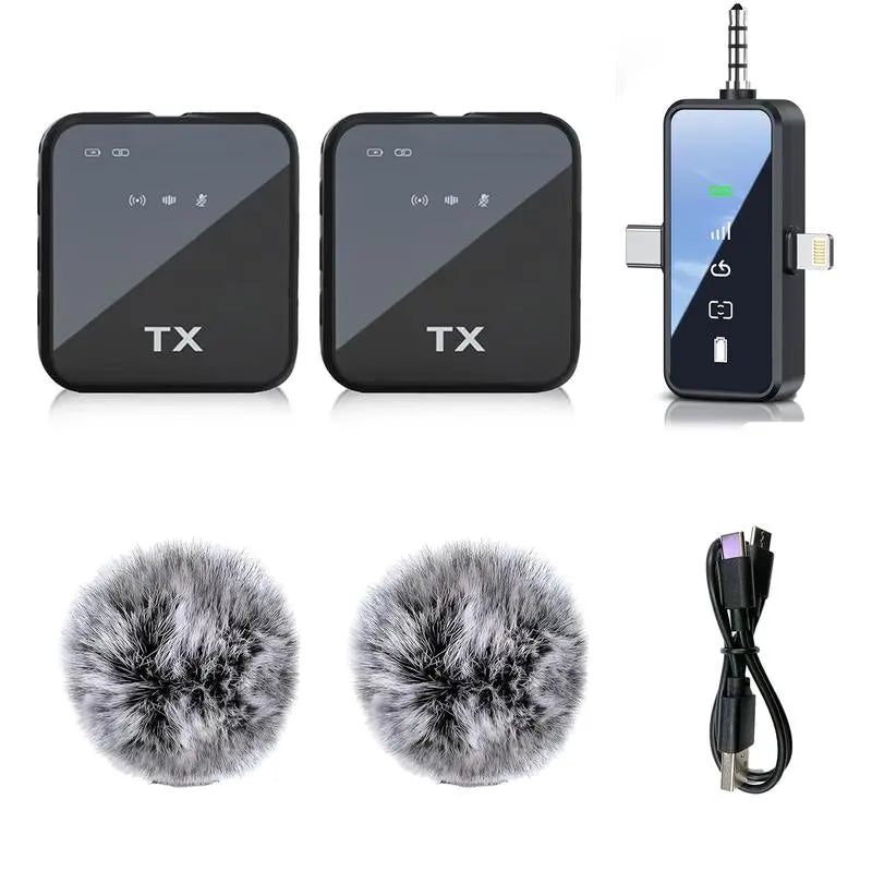 3 in 1 Microphone for Iphone/Android/Camera, 2-Pack Wireless Lavalier Microphonewireless Lavalier Microphone, 328Ft Transmission, 18H Battery Life, Mini Microphone for Record Interview, Vlogs, Youtube, Tiktok Smartphone Audio