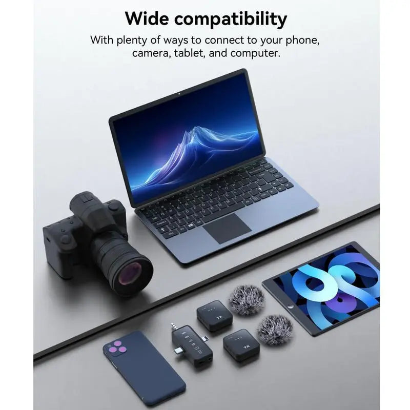 3 in 1 Microphone for Iphone/Android/Camera, 2-Pack Wireless Lavalier Microphonewireless Lavalier Microphone, 328Ft Transmission, 18H Battery Life, Mini Microphone for Record Interview, Vlogs, Youtube, Tiktok Smartphone Audio